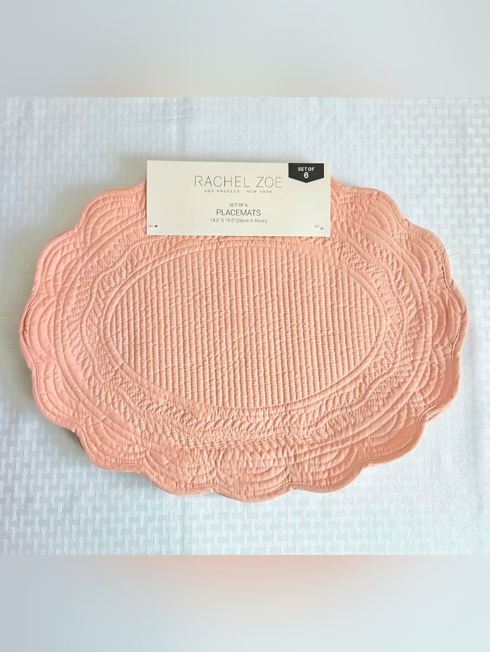 Rachel Zoe Set of 6 Quilted Placemats Oval Shape Pastel Peach Orange